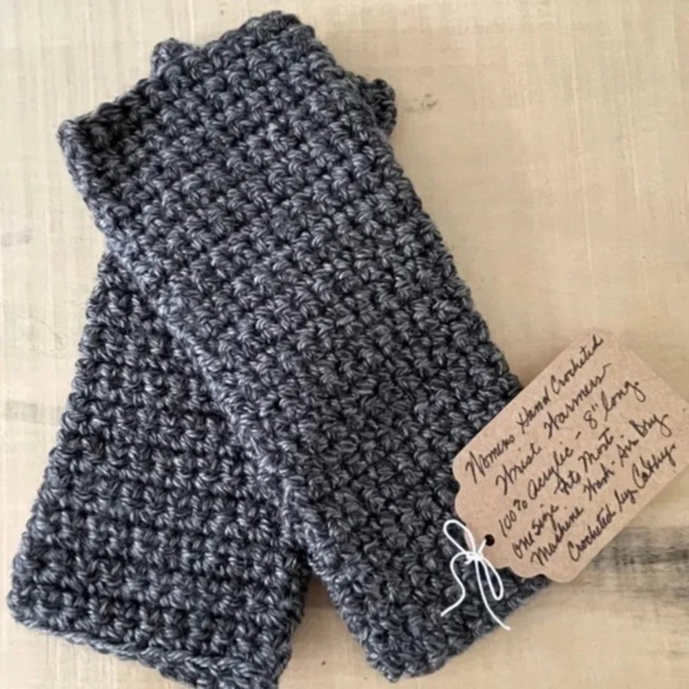 Handmade Fingerless Gloves Dark Gray OSFM Crochet Knit Extra Soft Women’s